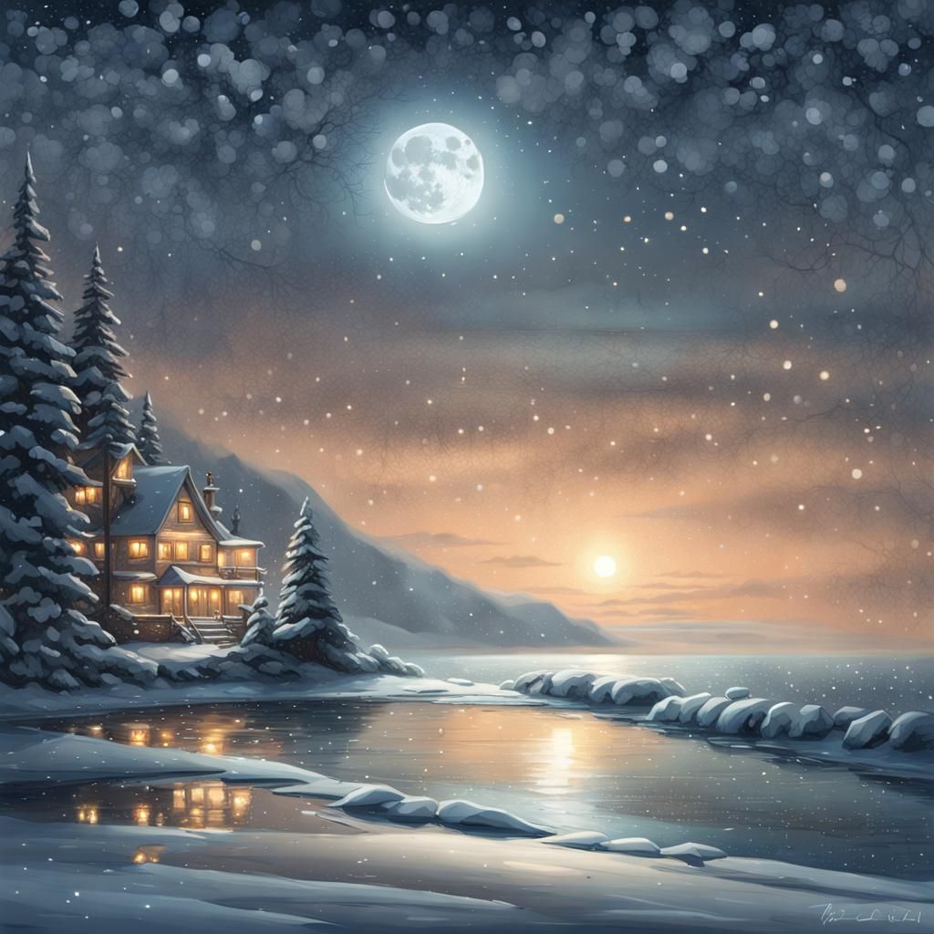 Serene Christmas Night by the Ocean