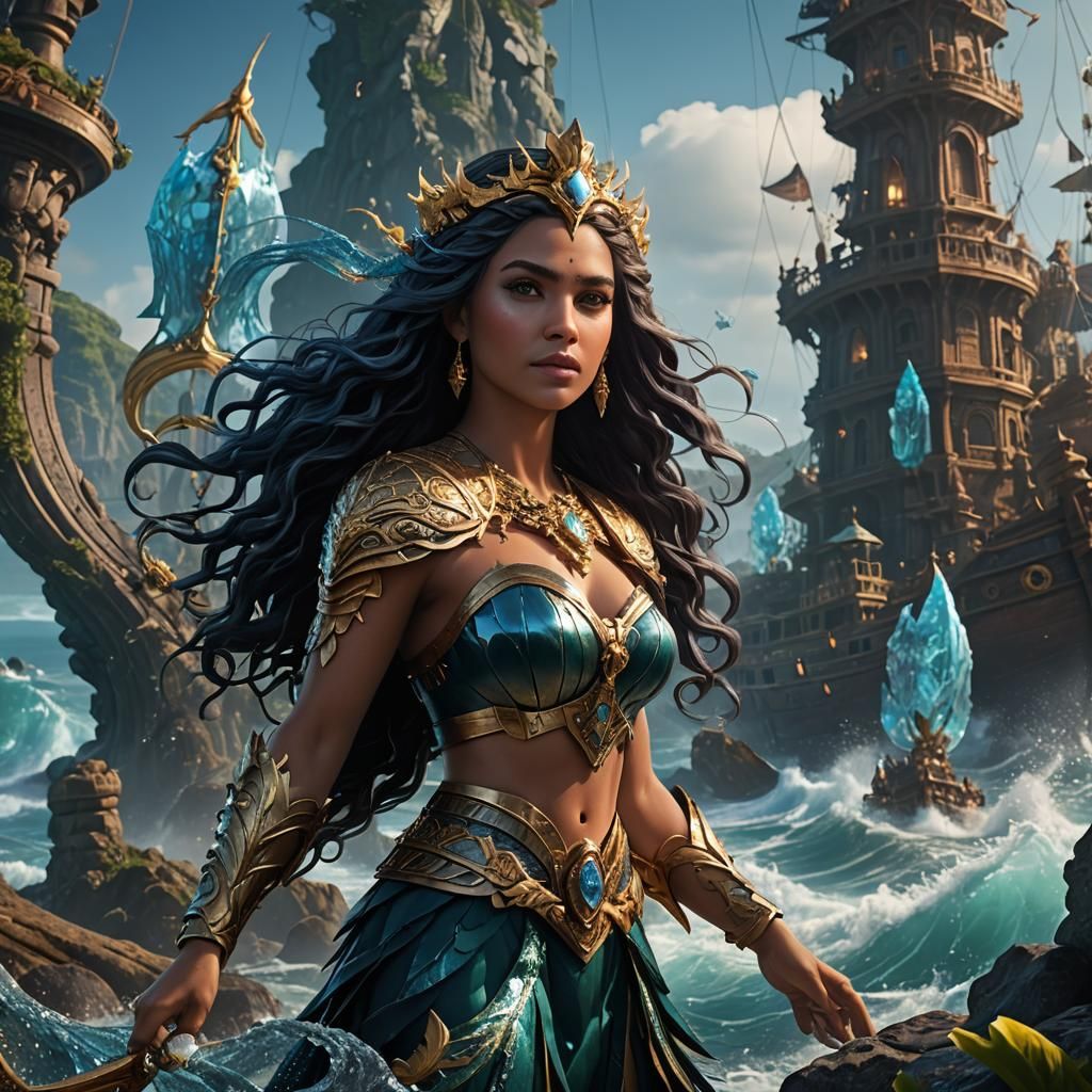 Warrior Mermaid Defends Crystal Kingdom: Fantasy Art