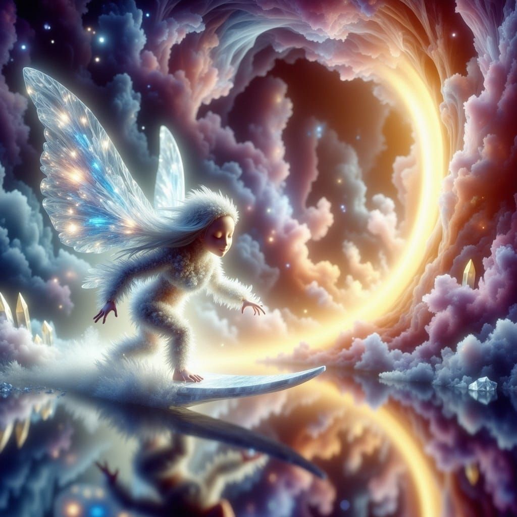 Kawaii Fairy Surfer Rides Cosmic Wave