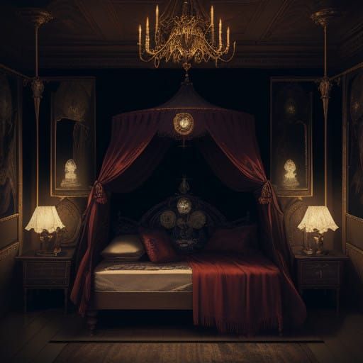 Spectral Victorian Ghost Visits Ebenezer Scrooge in Ornate B...