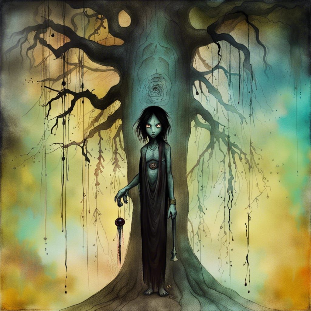 Mythical Figure in Psychedelic Monochromatic Airbrush Painti...