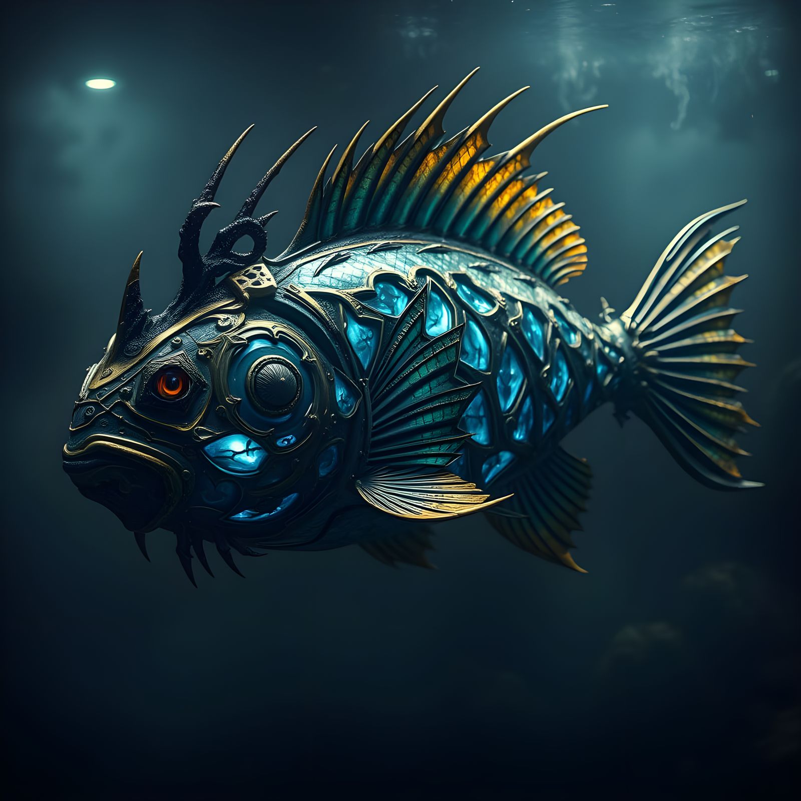Gothic Armored Fish in Mystical Aquarium