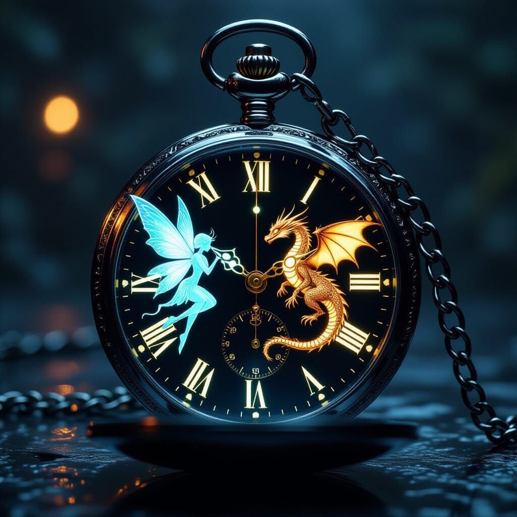 Fairy and Dragon Clockwork in Futuristic Style