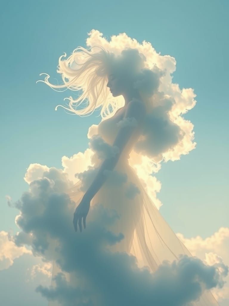 Ethereal Cloud Woman in a Dreamlike Sky