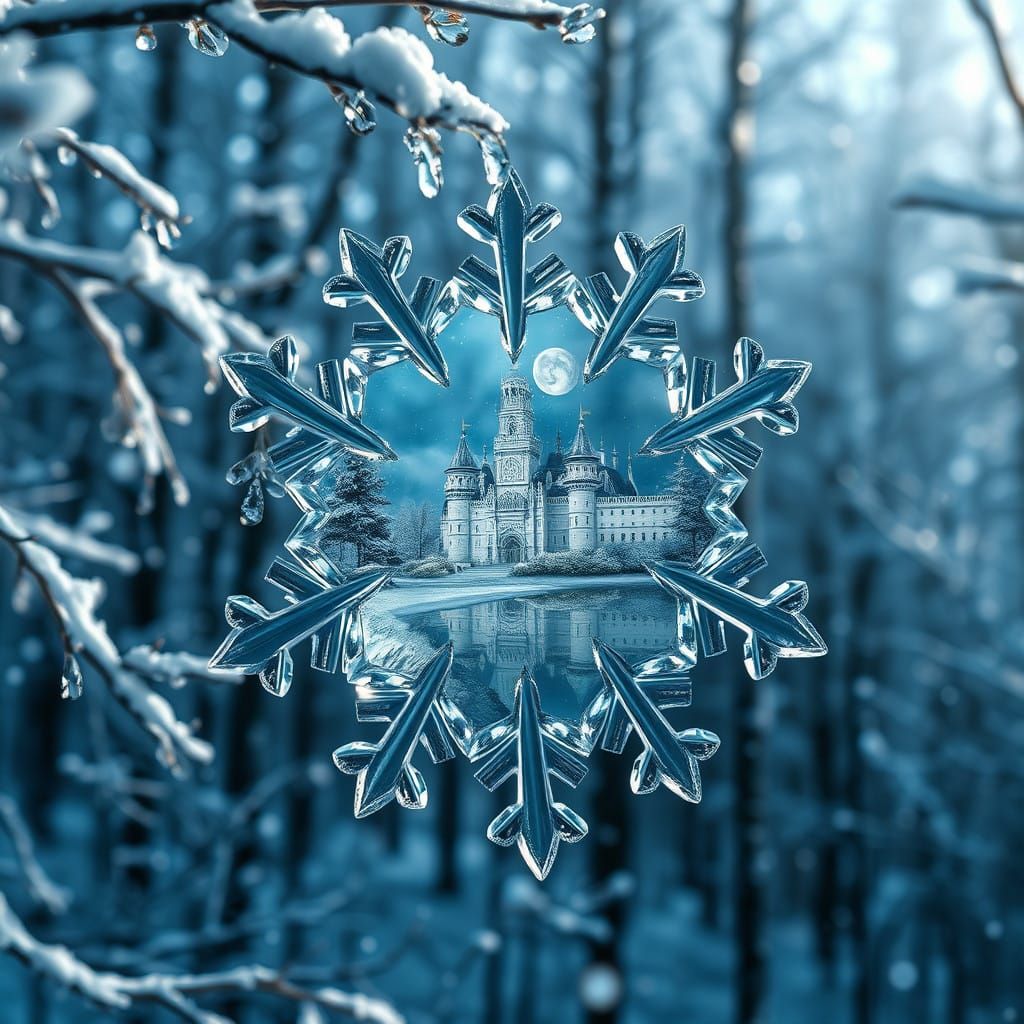 Ethereal Snowflakes in a Medieval Forest