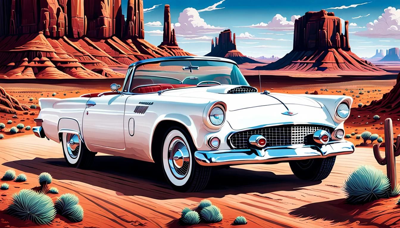 1956 Ford Thunderbird in Monument Valley: Comic Book Art