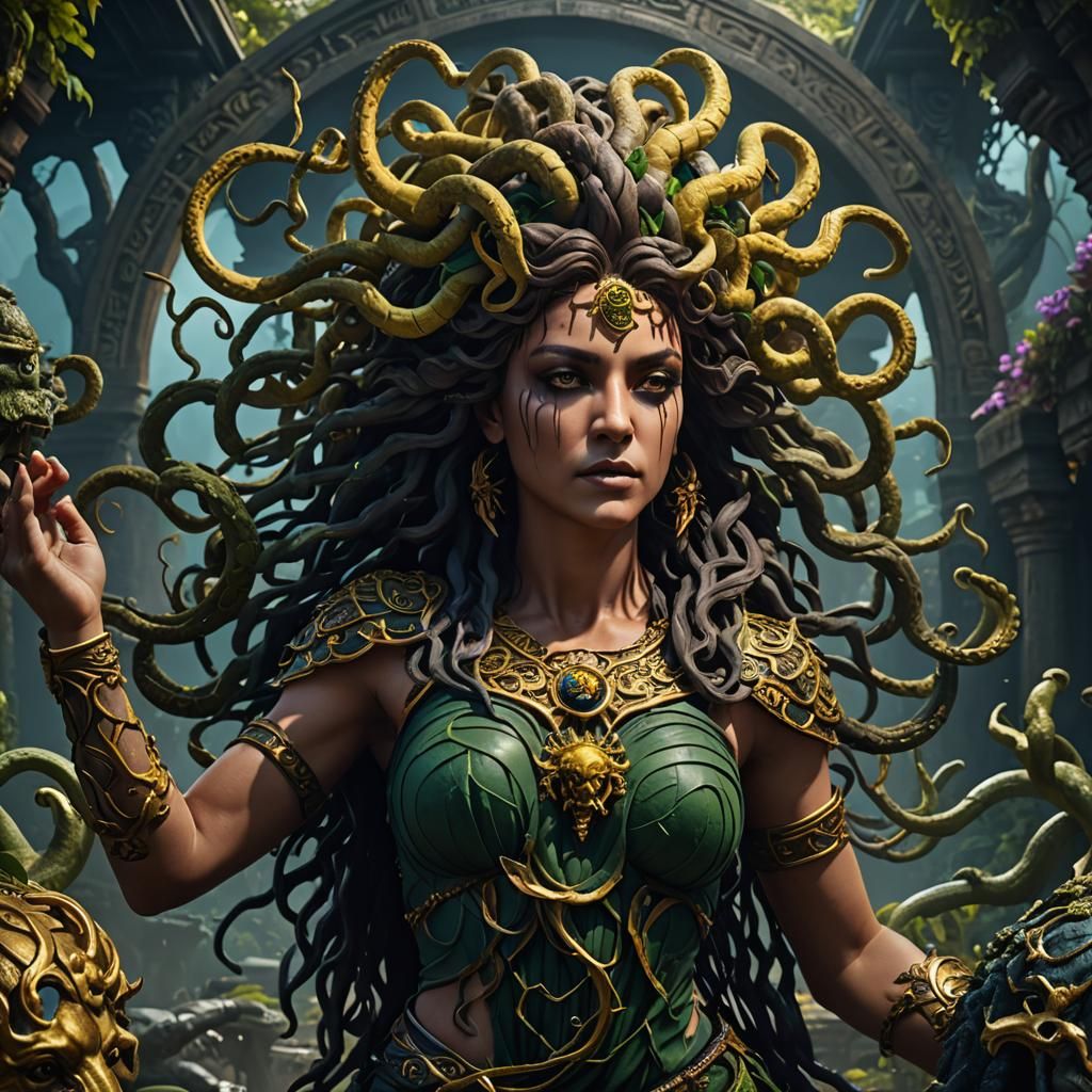Detailed Matte Painting of Mythical Medusa