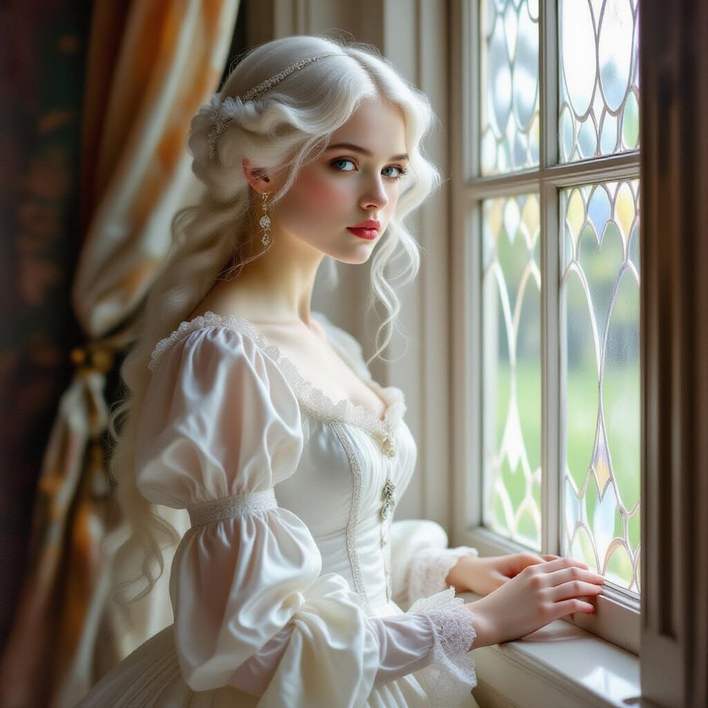 Pre-Raphaelite Albino Woman by Window