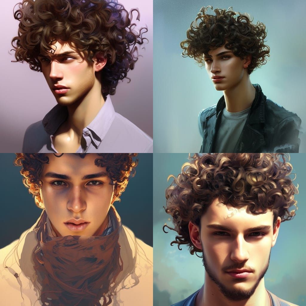 Detailed Portrait of a Curly-Haired Young Man