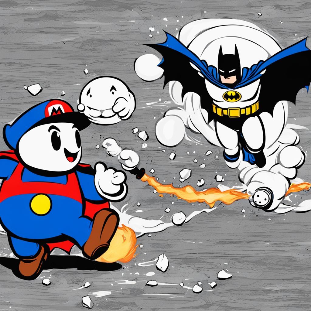 Batman and Mario vs Stay-Puft