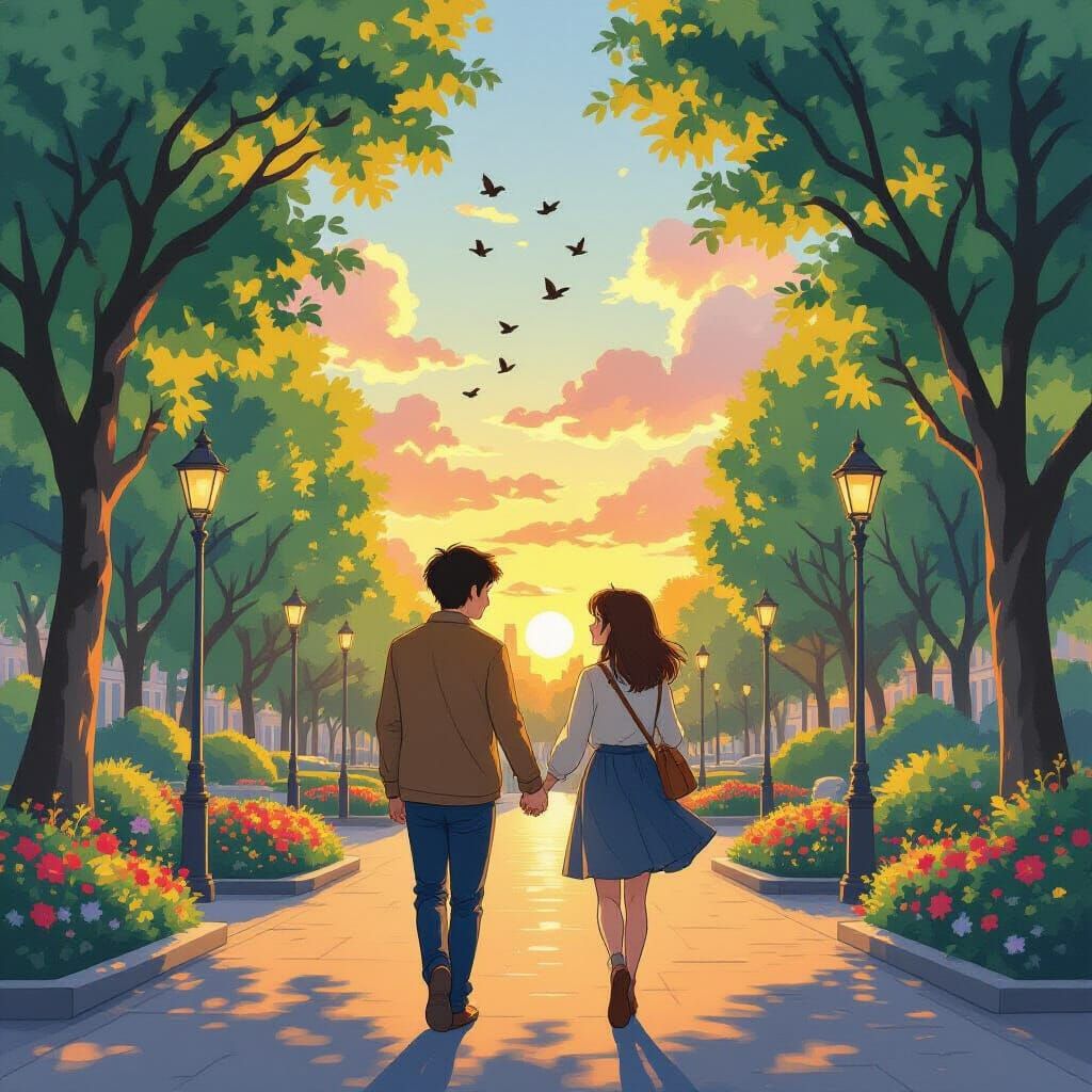City Park Sunset Walk: A Romantic Scene