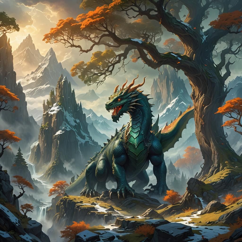 Dragons in Mystical Mountains: Fantasy Concept Art