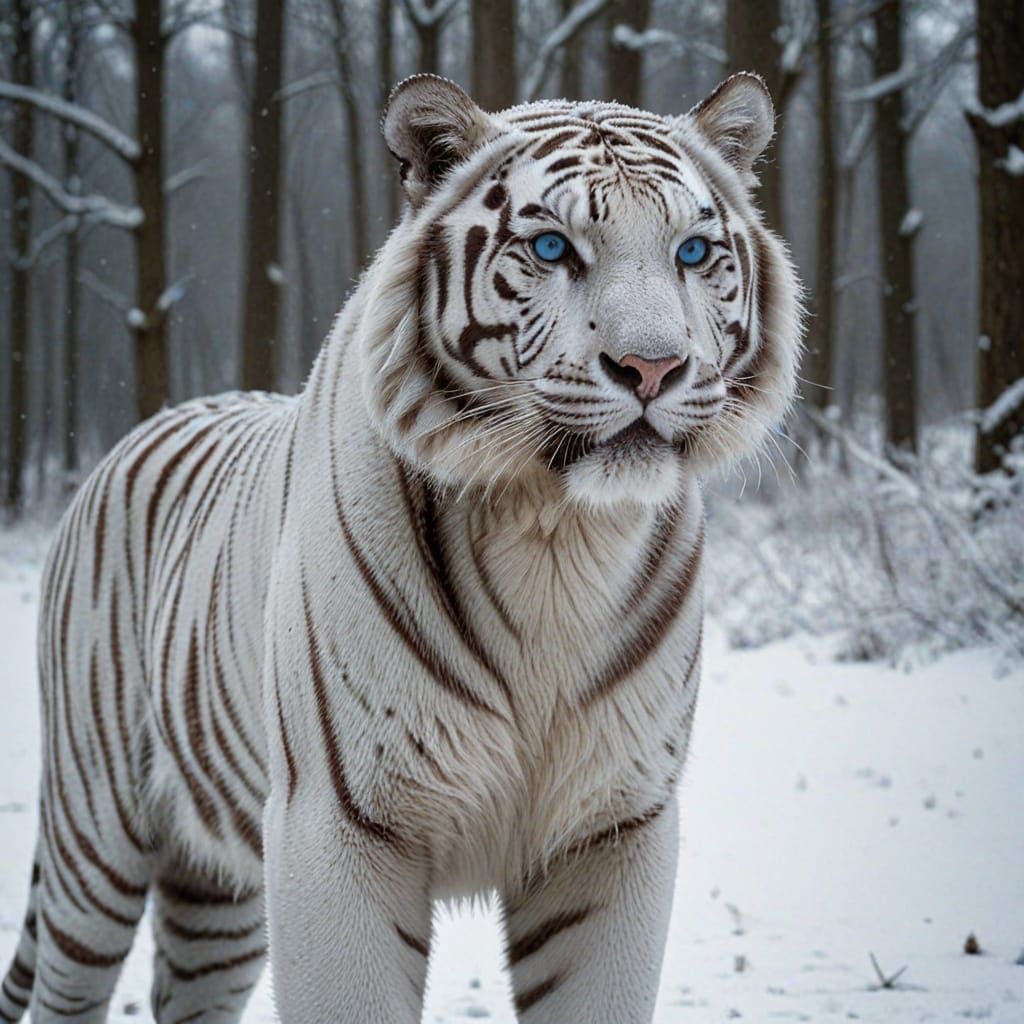 Regal White Tiger in Snowy Serenity