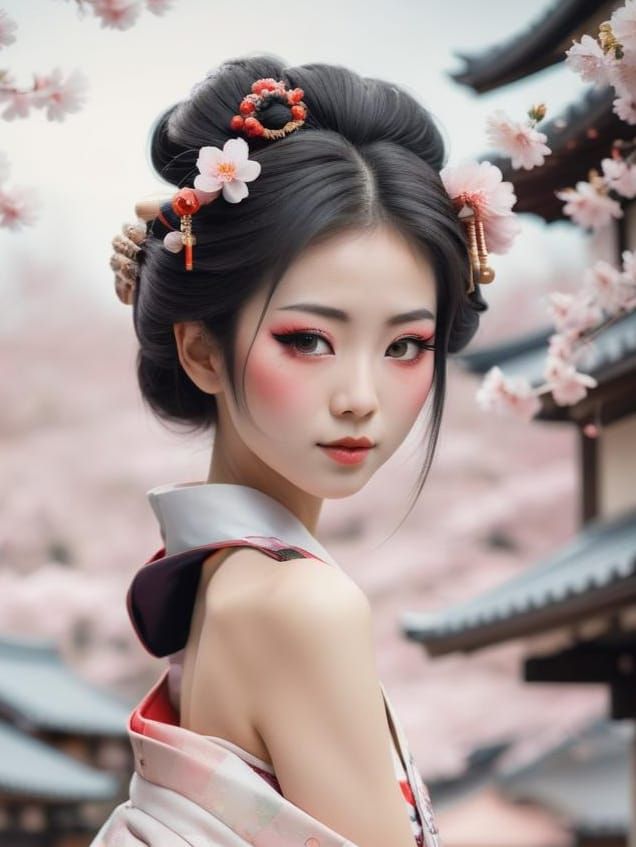 Smirking Geisha Portrait in Miho Hirano Style