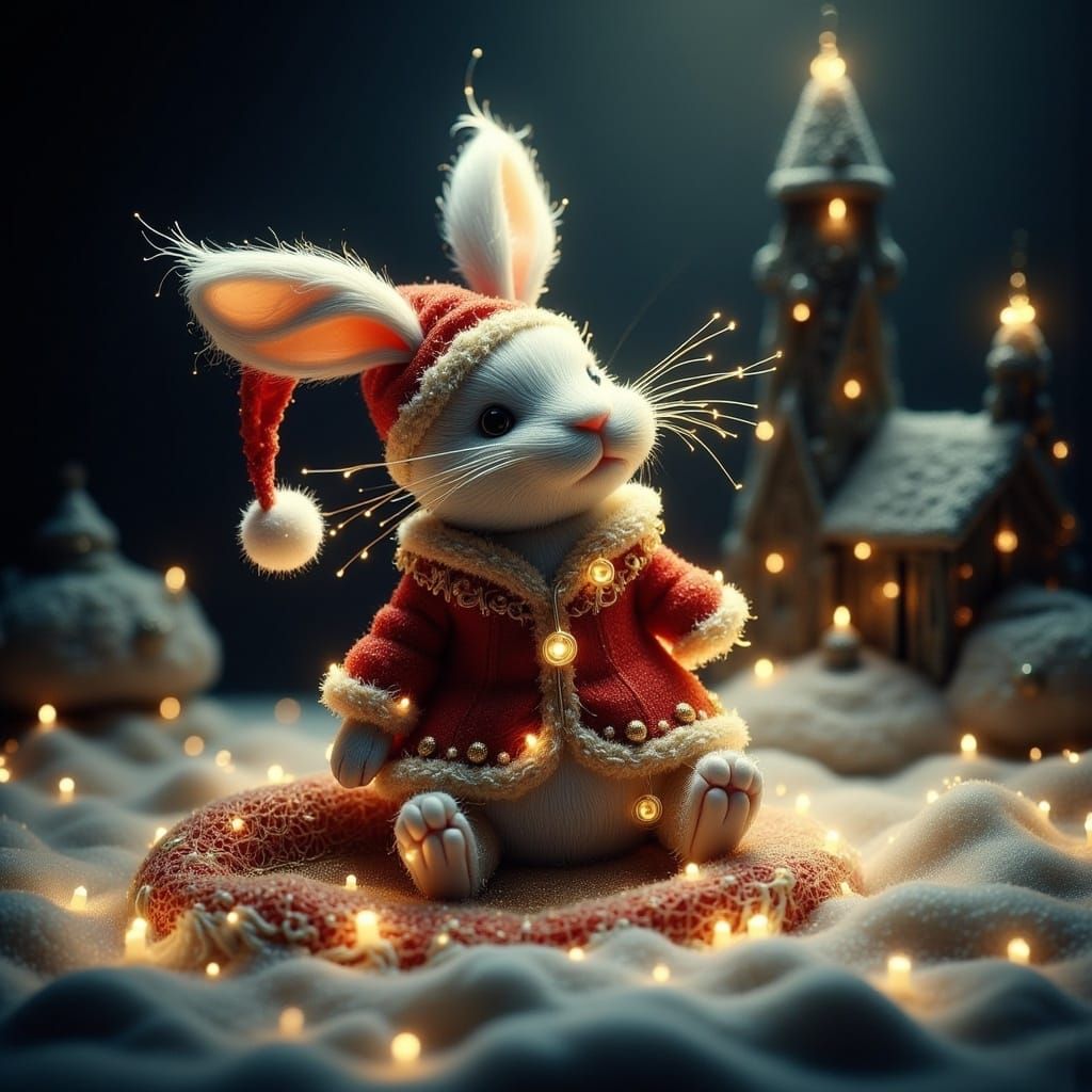 Magical Whimsical Bunny in Cyberpunk-Inspired Setting