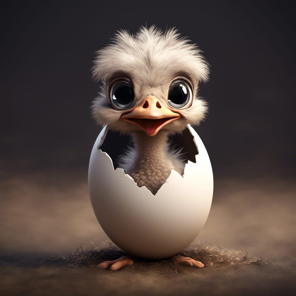 Chibi Ostrich Hatching: Dark Fantasy Portrait