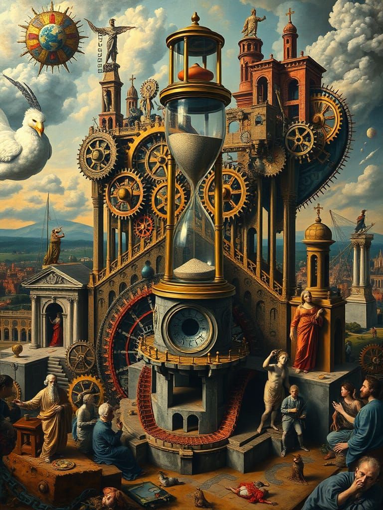 Impossible Architecture and Classical Figures in Oil Paintin...