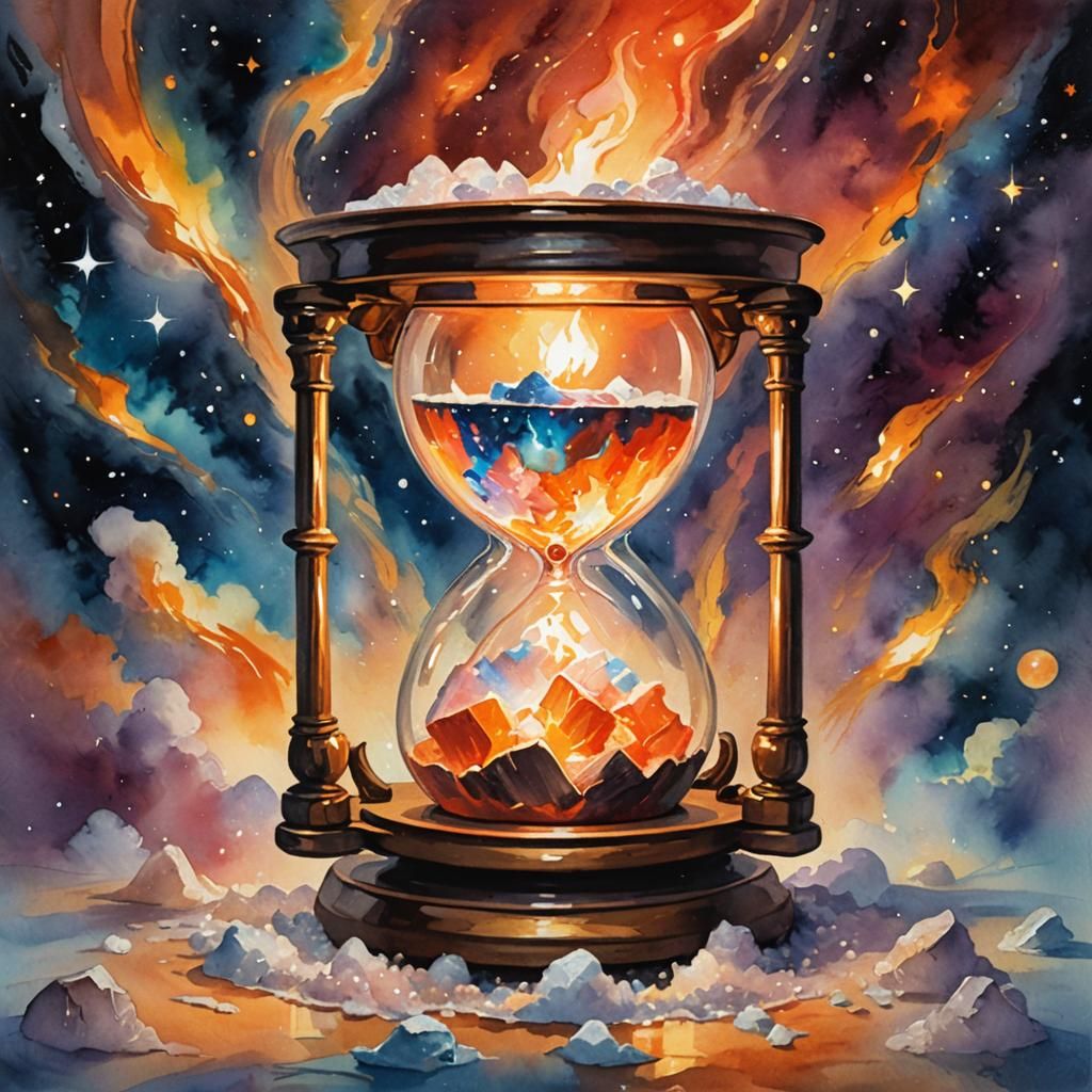 Hourglass Salt Lamp in Space: Gouache Watercolor Painting
