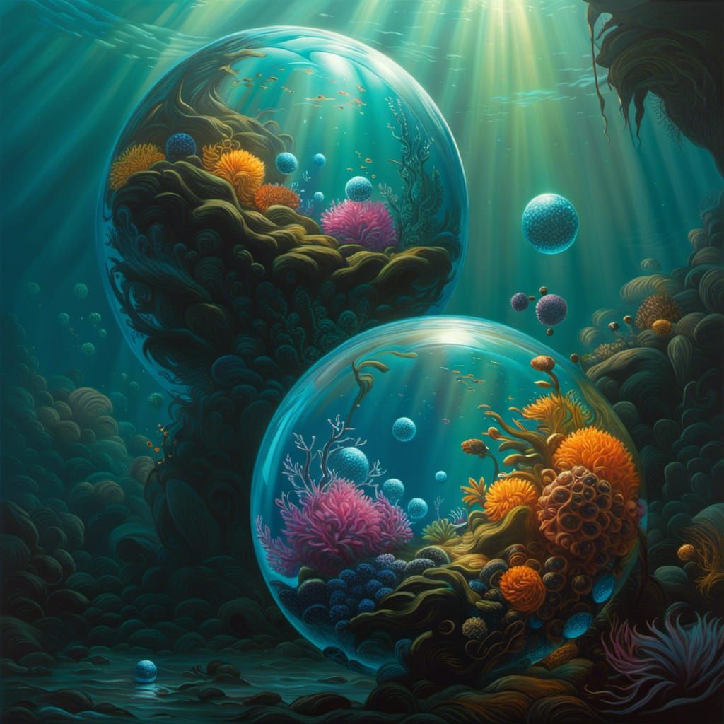 Underwater Glass Spheres: Dystopian Clockpunk Art