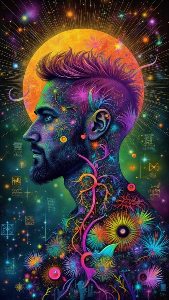 Fractal Faced Man with Rainbow Lightning in Fairy Punk X-Ray...