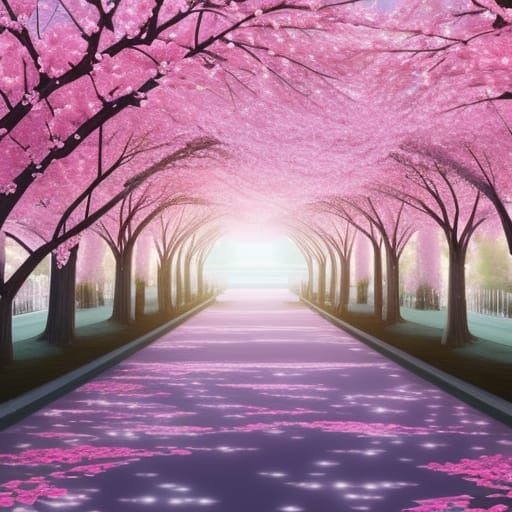 Romantic Cherry Blossom Path in Anime Style