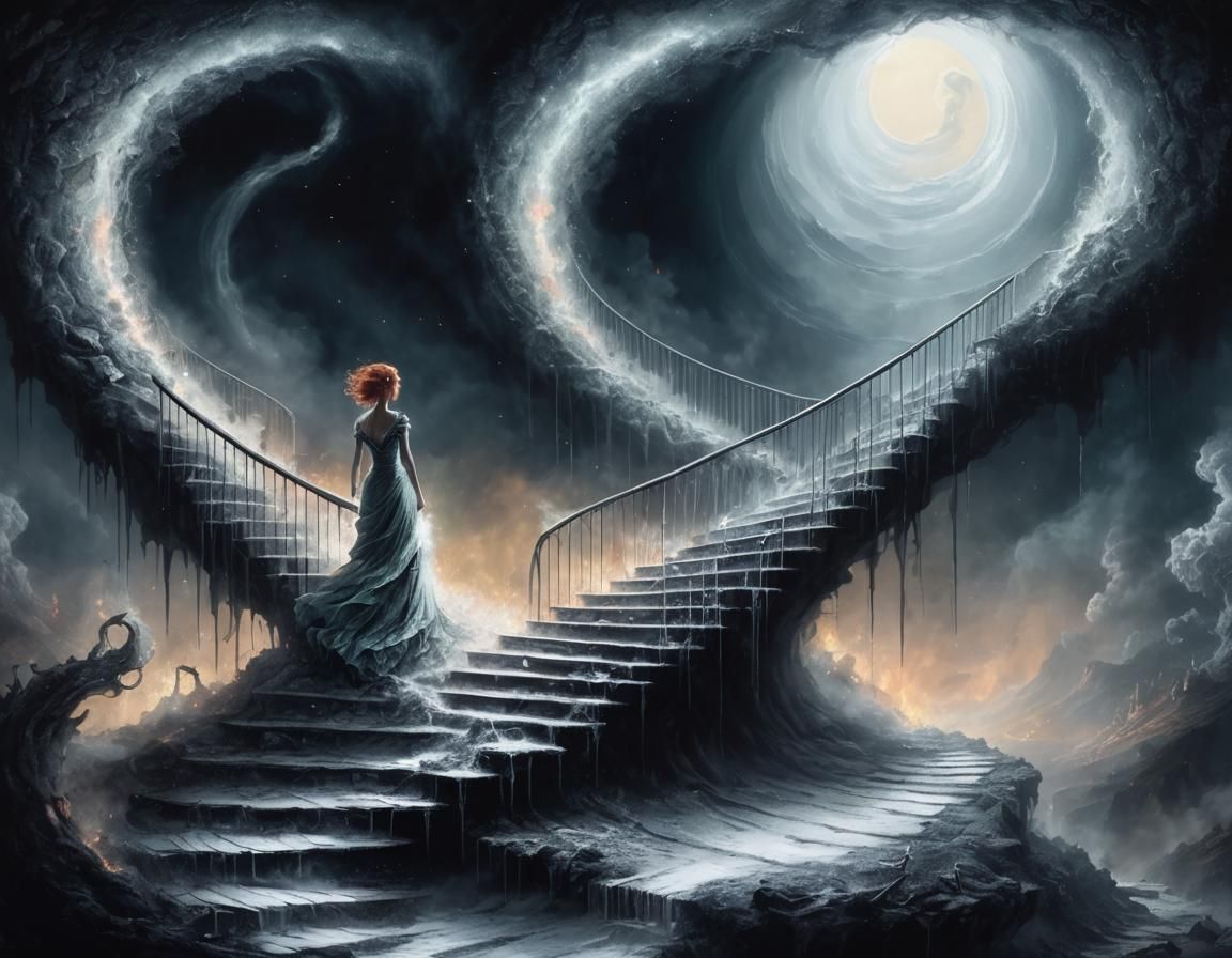 Fiery Woman in Smoldering Landscape, Digital Matte Painting