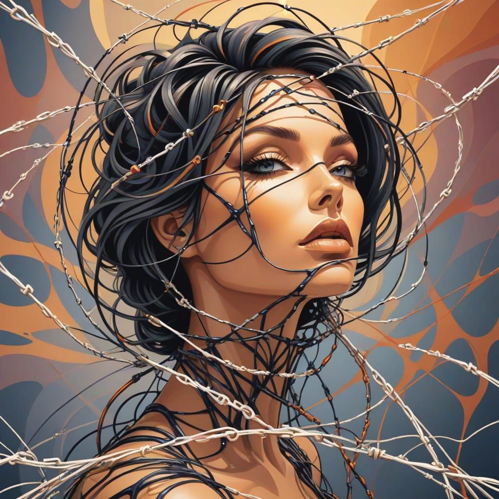 Abstract Barb Wire Fractal Wave Function in Gouache