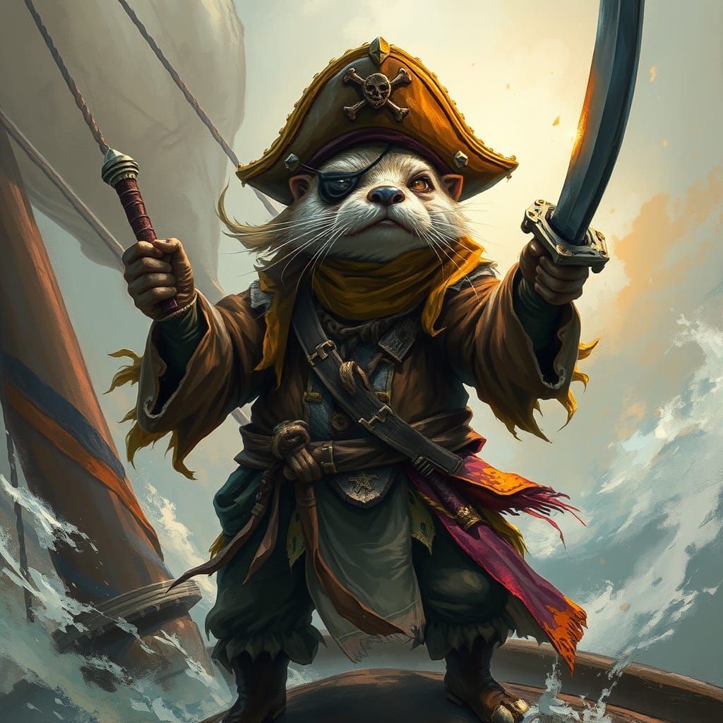 Fierce Otter Pirate on Ship with Fiery Eyes