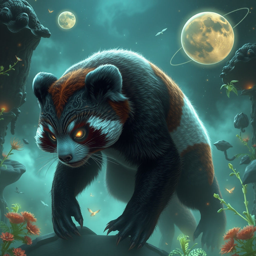 Exoplanet Panda Creature in Surreal Biopunk Style