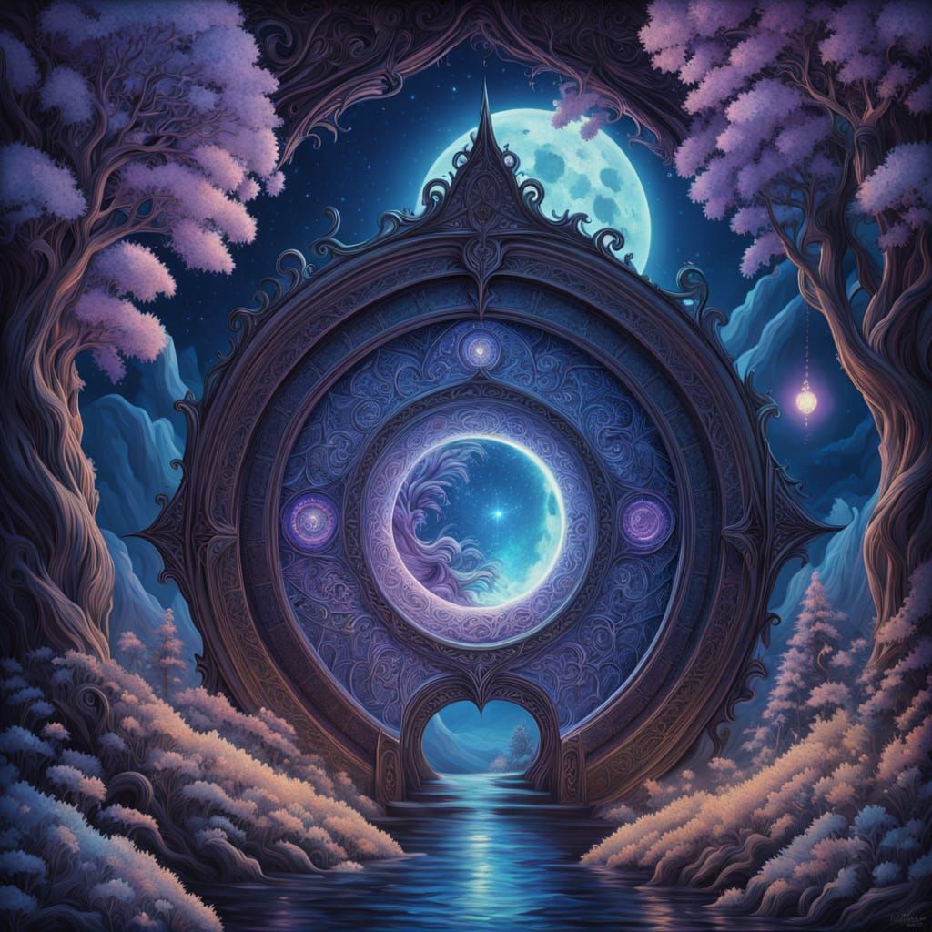 Surreal Whimsy Portal in Iridescent Moonlight