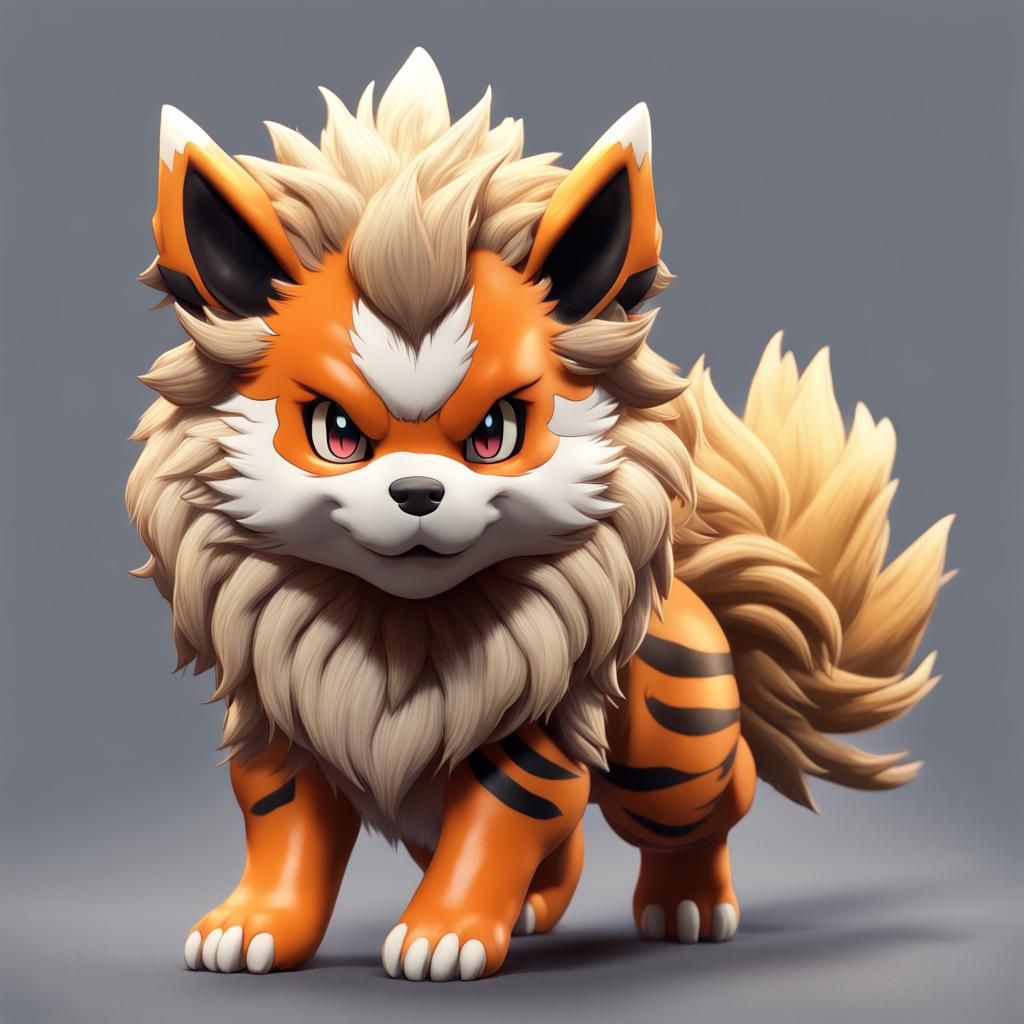 Hyperrealistic Arcanine Chibi: Detailed Pokémon Art