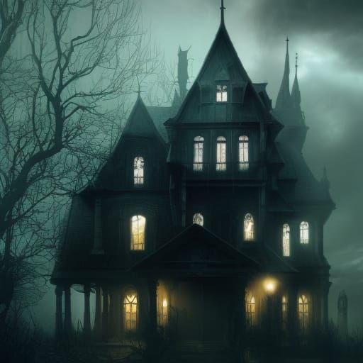 Eerie Witch House Illustration in Art Nouveau Style