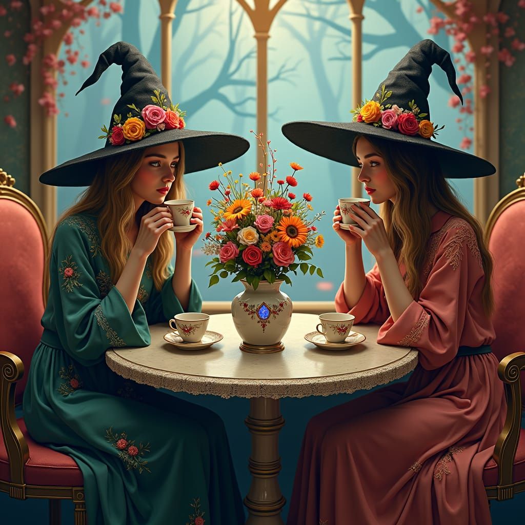 Witches Sip Coffee in Enchanted Coffee Shop