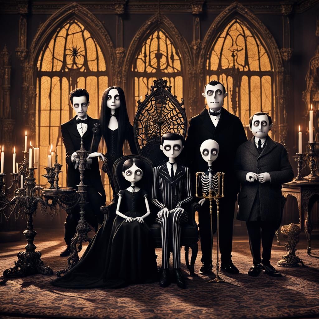 The Addams Family in Tim Burton's Gothic Style