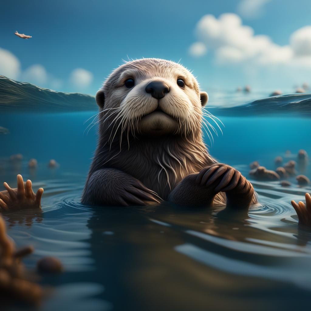 Playful Sea Otter in a Calm Blue Sea
