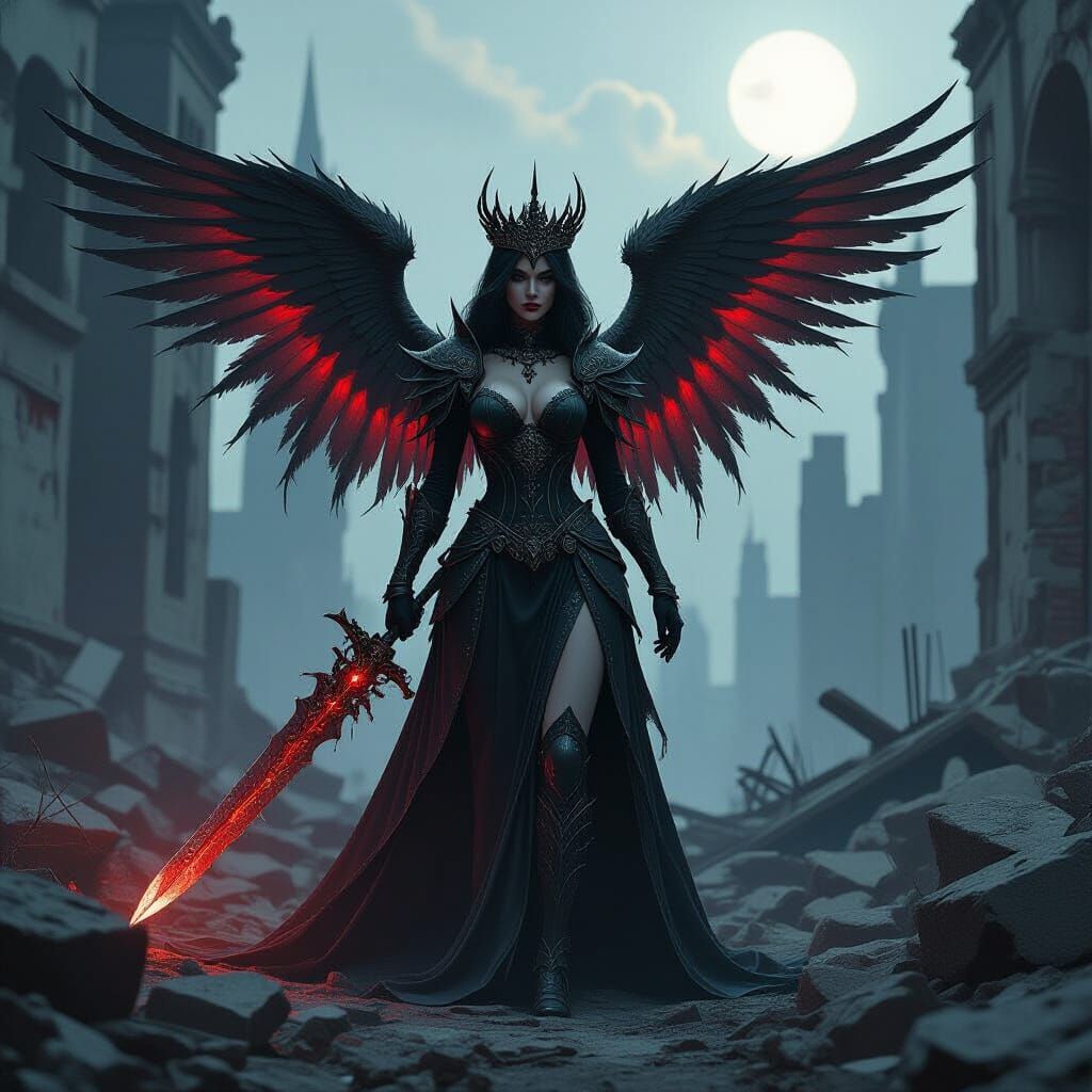 Angel Queen in Gothic Ruins, Comic Book Style