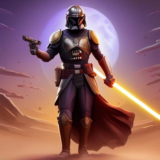 Sith Mandalorian with Lightsaber: Dark Fantasy Concept Art