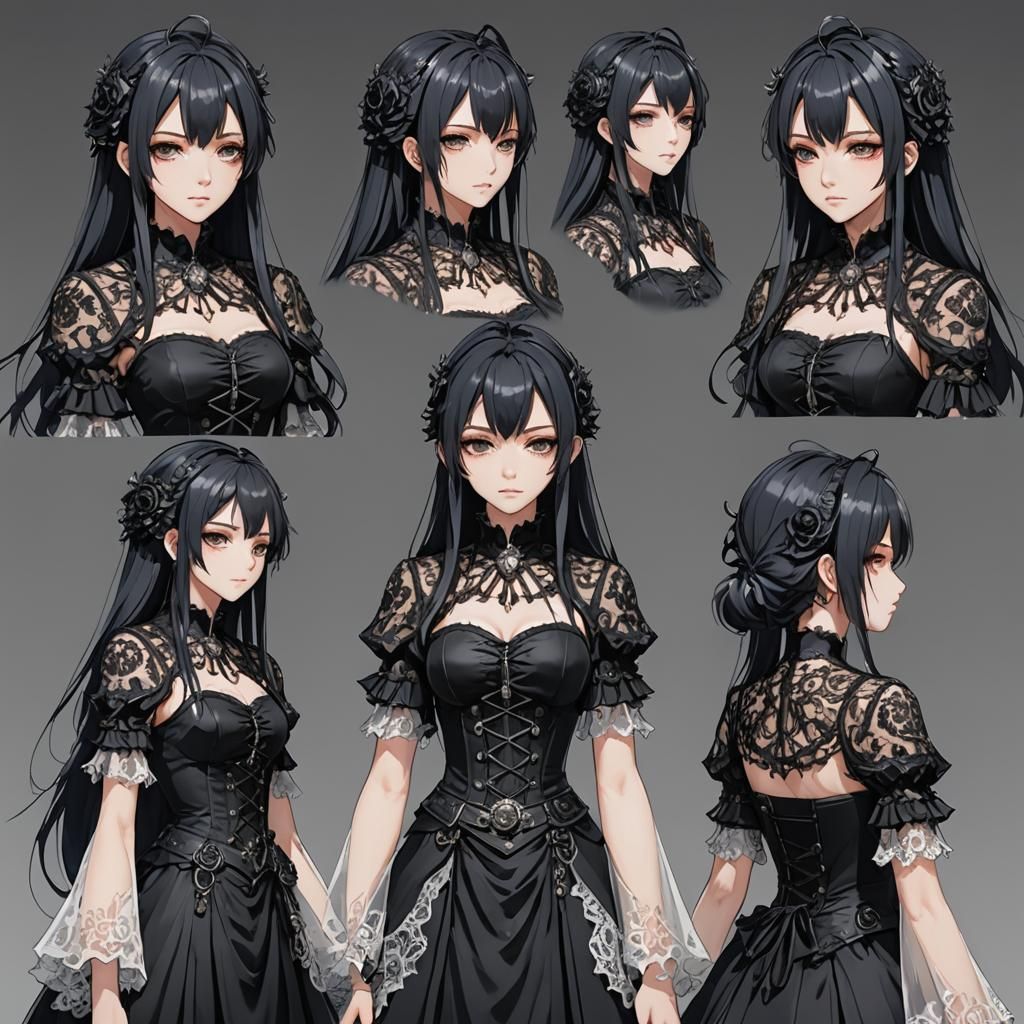 Anime Girl in Gothic Dress: Reference Sheet
