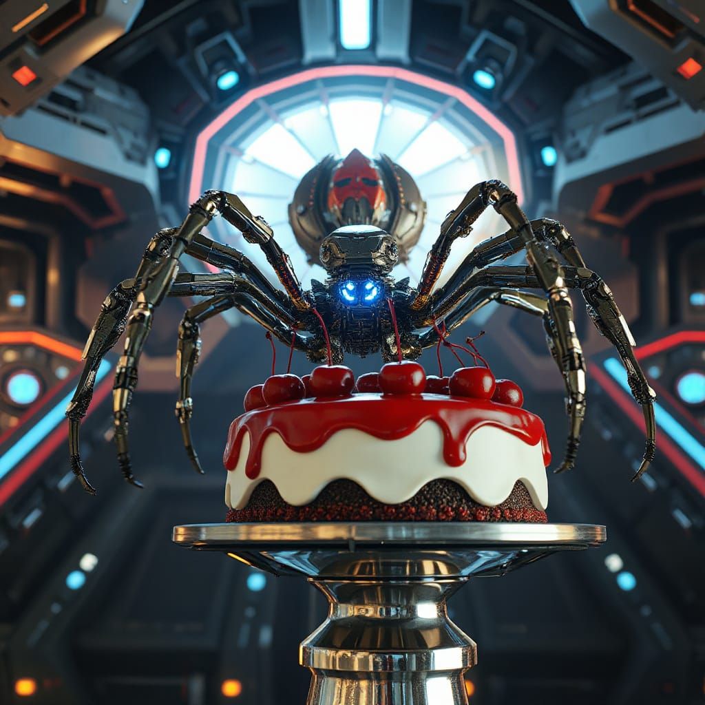 Cyber Spider Descends to Futuristic Cake