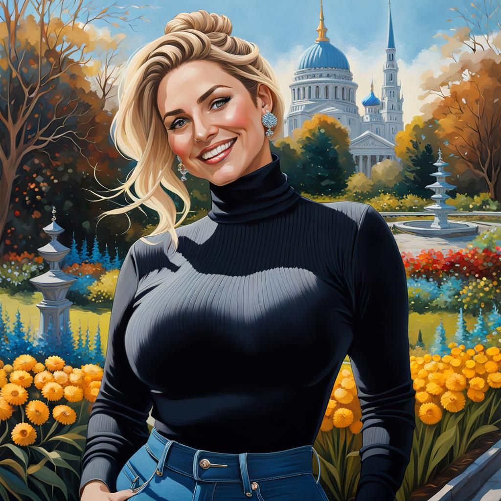 Curvy Woman in City Garden: Hyperdetailed Masterpiece