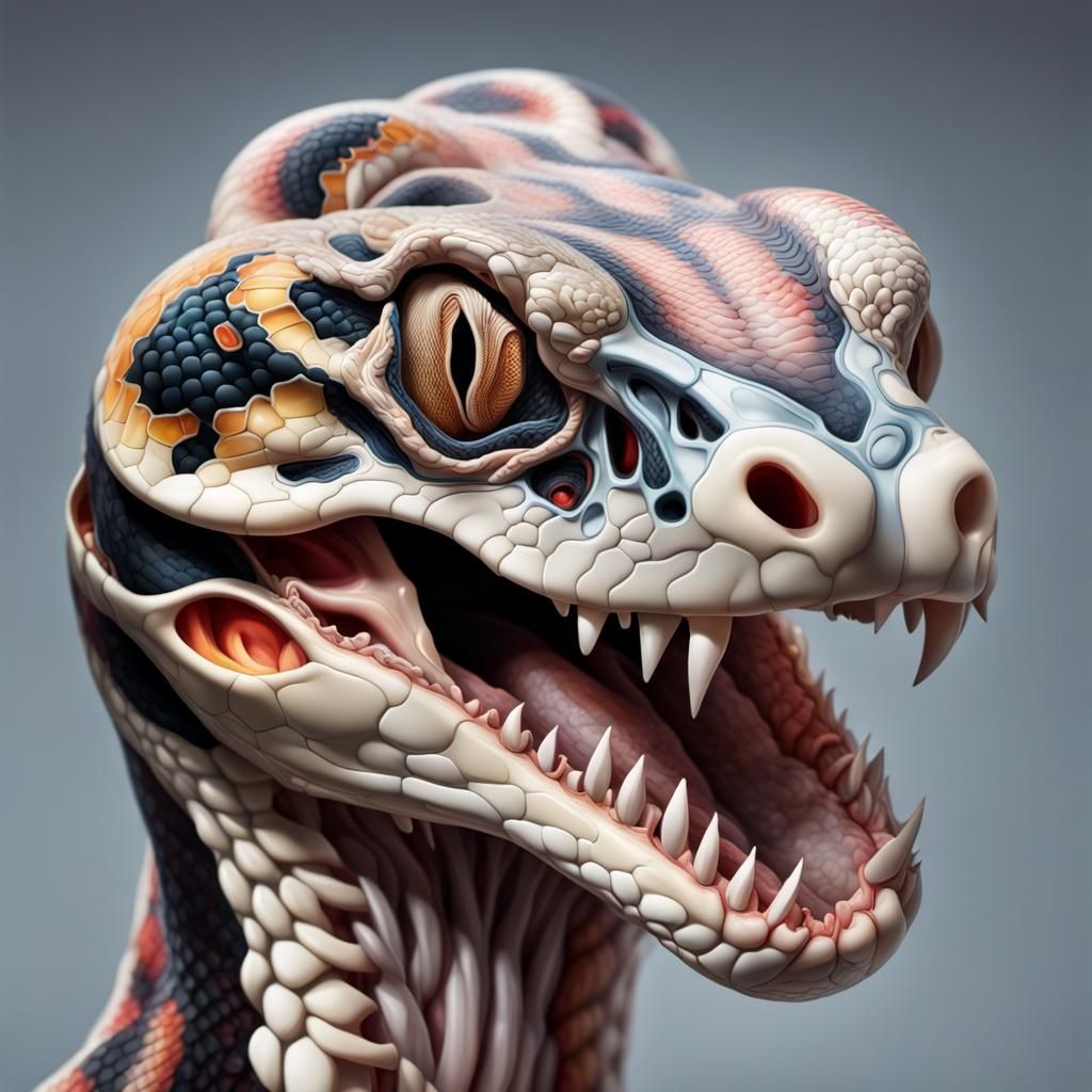 Translucent Anatomy Python Head in Hyperrealistic Style