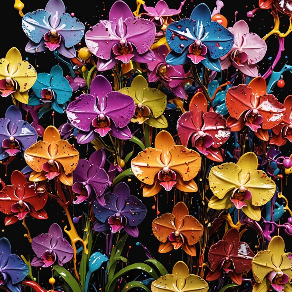 Vibrant 3D Paint Orchid Blossom Photoillustration