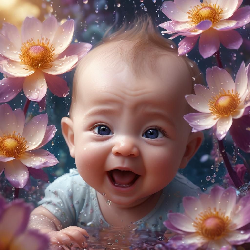 Baby in a Flower: Digital Splash Art