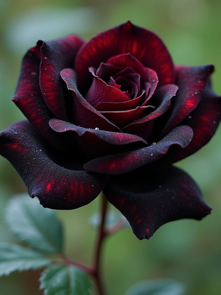 Rare Black Galaxy Rose with Dew Drops