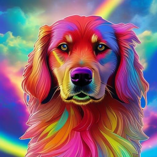 Golden Retriever on Rainbow Road: Hyperdetailed Portrait