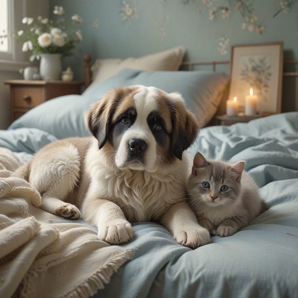 Whimsical Moonlit Pet Portrait in Dreamy Watercolour Style