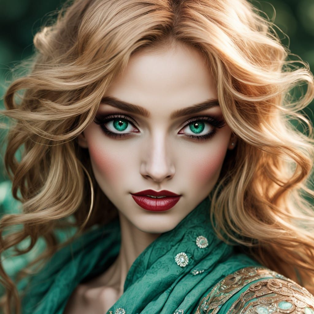 Glamorous Indian Goddess with Amber Skin and Soft Curls