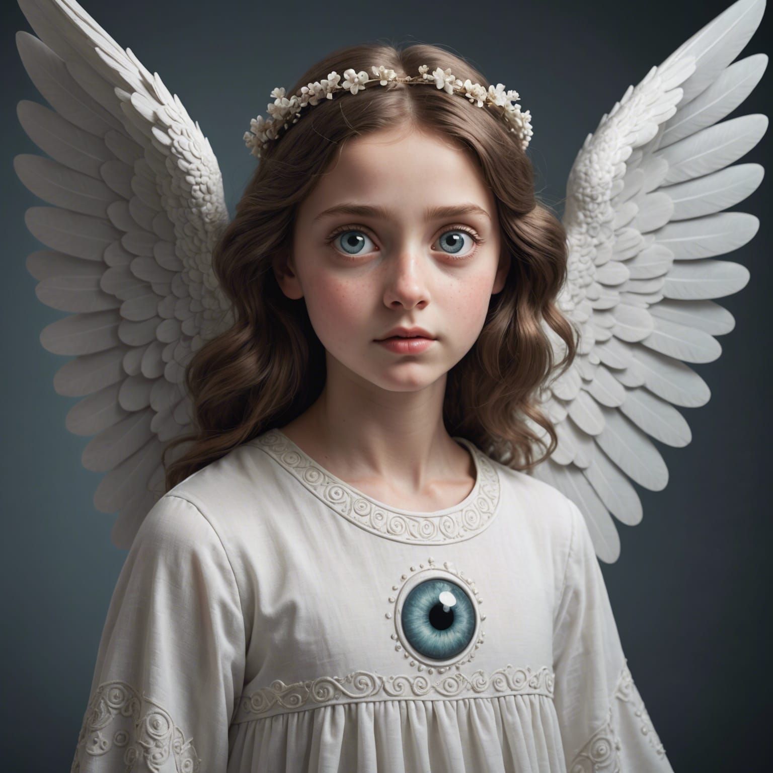 Biblically accurate angel with giant cartoony googly eyes ethereal photorealistic diffuse