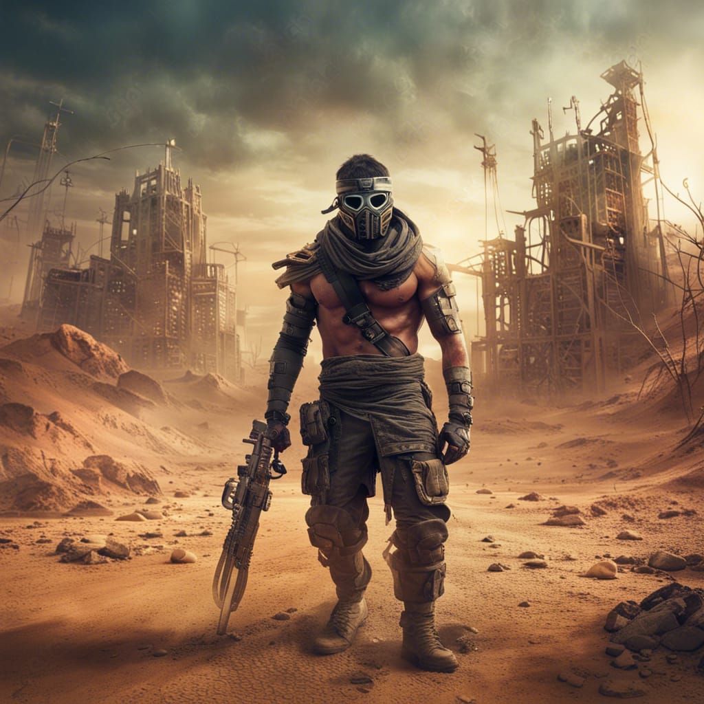Post-Apocalyptic Desert Warrior in Mad Max Style