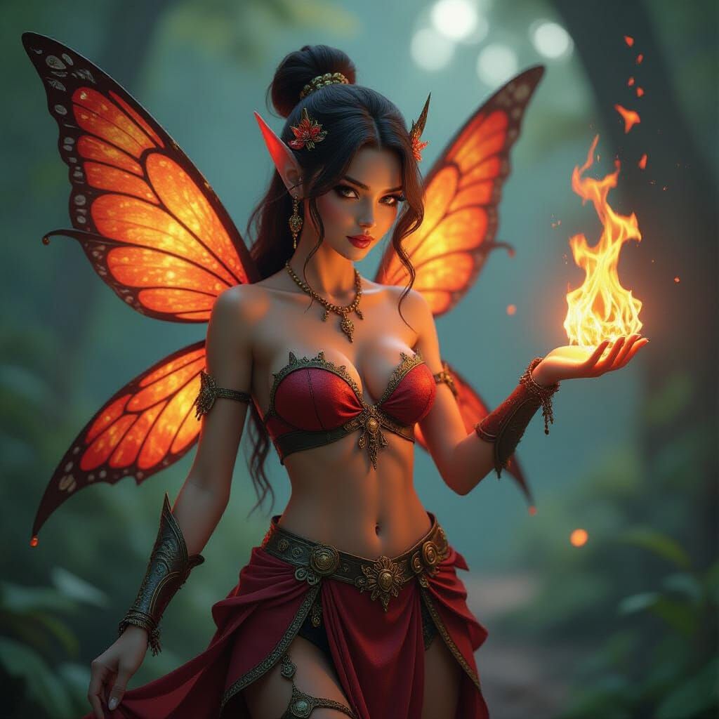 Detailed Fire Fairy in Fantastical Outfit